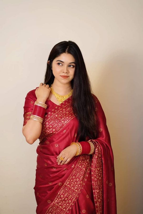 প্রিমিয়াম জাপানি সিল্ক শাড়ী- Red