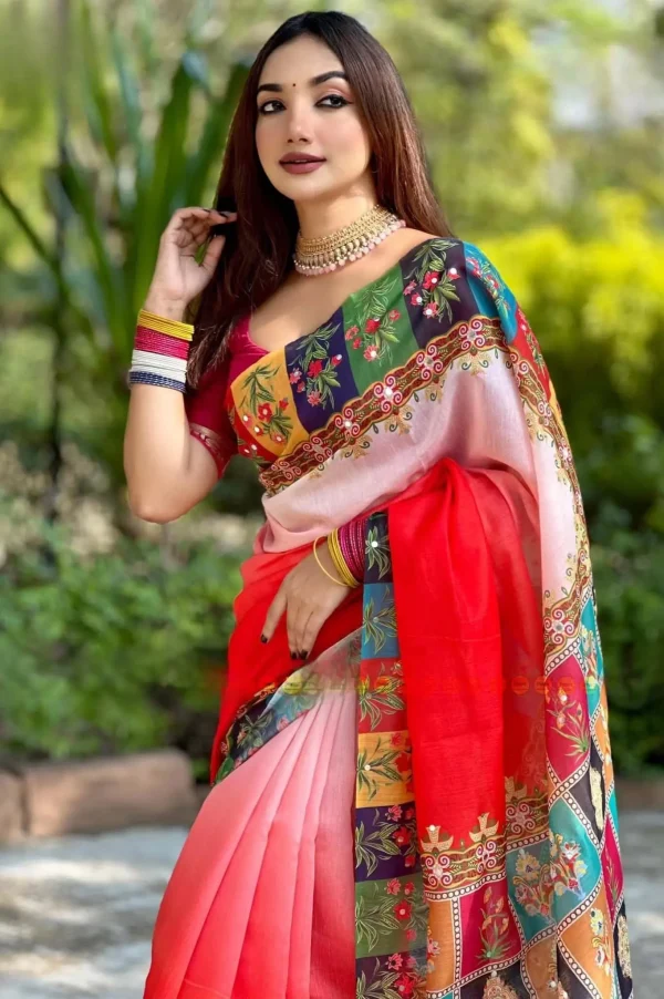 অরিজিনাল চান্দেরি সিল্ক শাড়ি ডলার বসানো কাজ করা - DO-105