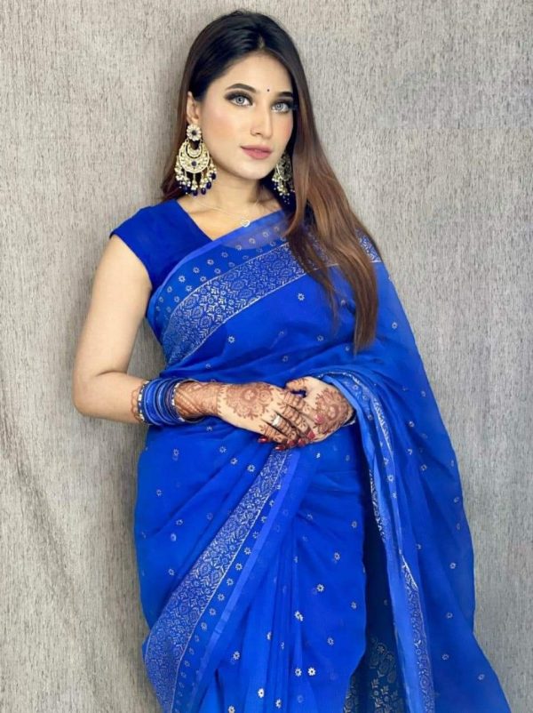 প্রিমিয়াম জাপানি সিল্ক শাড়ী- Blue