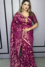 Halfsilk Jamdani Saree/হাফসিল্ক জামদানি শাড়ী - 08 - Image 3