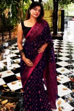 Halfsilk Jamdani Saree/হাফসিল্ক জামদানি শাড়ী-13 - Image 3