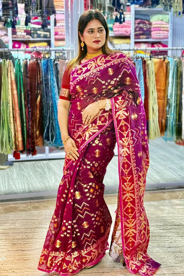 97 Halfsilk Jamdani Saree/হাফসিল্ক জামদানি শাড়ী - 07 - Image 1