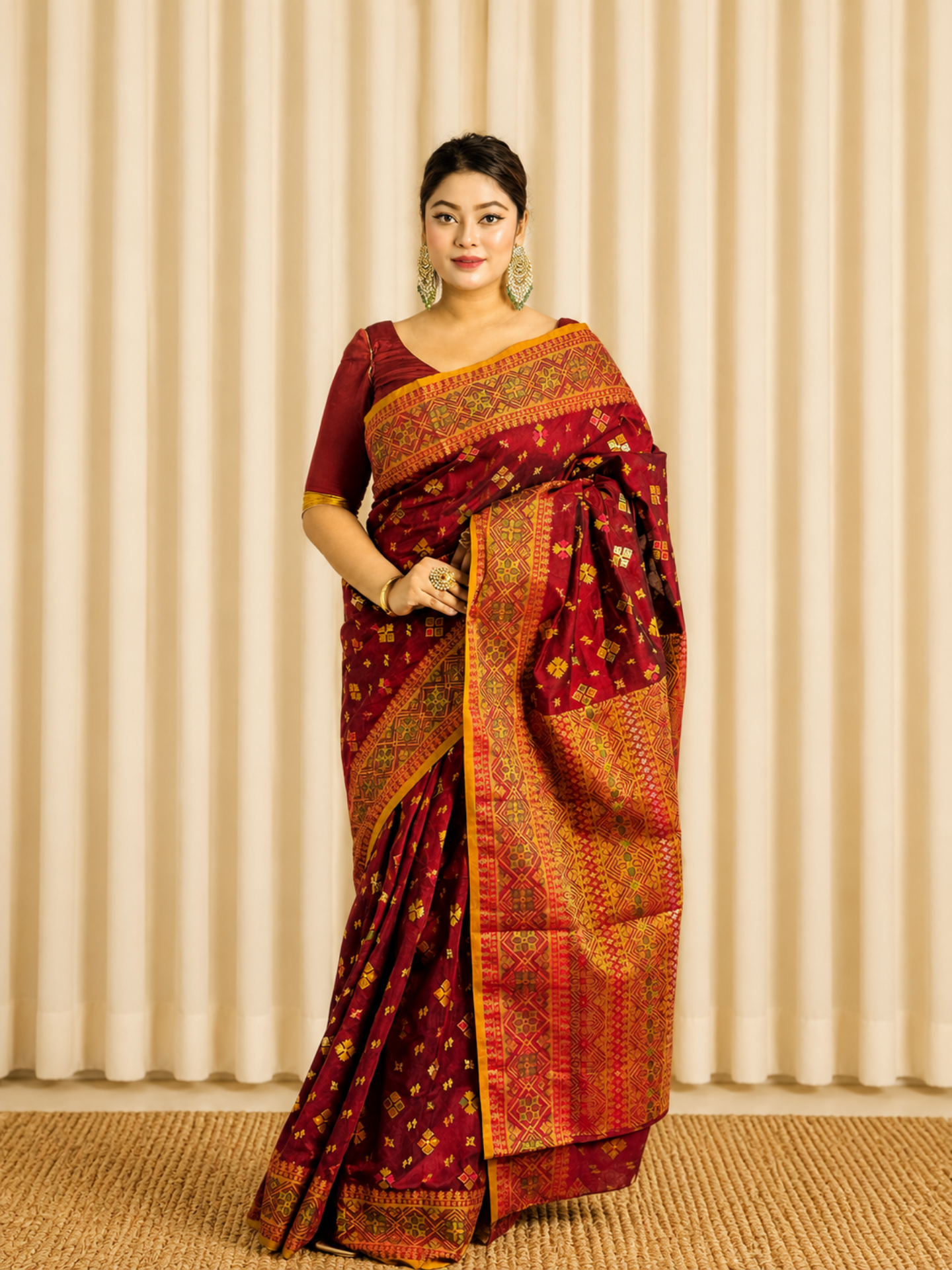 2 (3) Halfsilk Jamdani Saree/হাফসিল্ক জামদানি শাড়ী-19 - Image 1